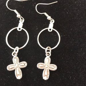 New Tibetan silver cross hoop earrings handmade